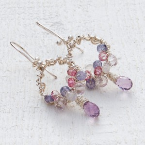 Hanmade silver and AAA gemstone hoop earrings 2